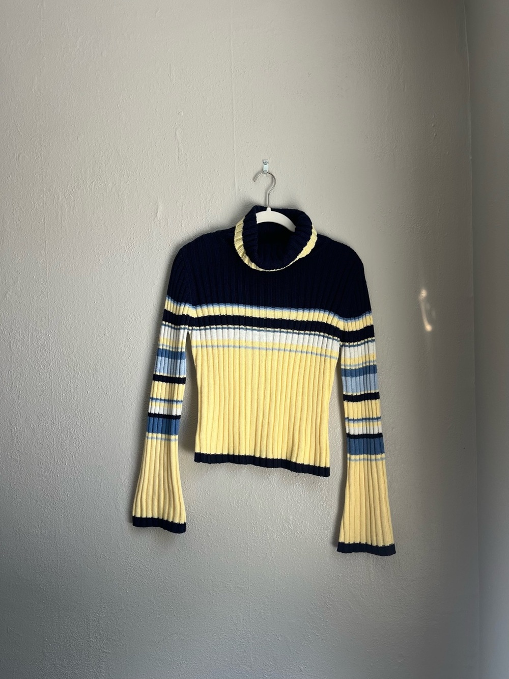It's Our Time Navy, Yellow & Light Blue Striped Turtleneck Sweater